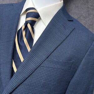 Kenneth Cole Awareness Sport Coat 38R Blue Microcheck Wool Blazer Jacket Stretch